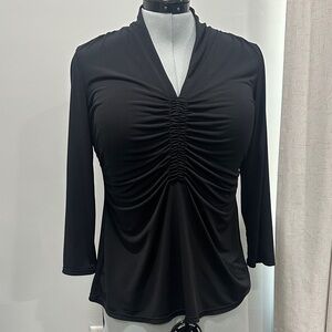Alfani Black Ruched V-Neck Long Sleeve Top size M made